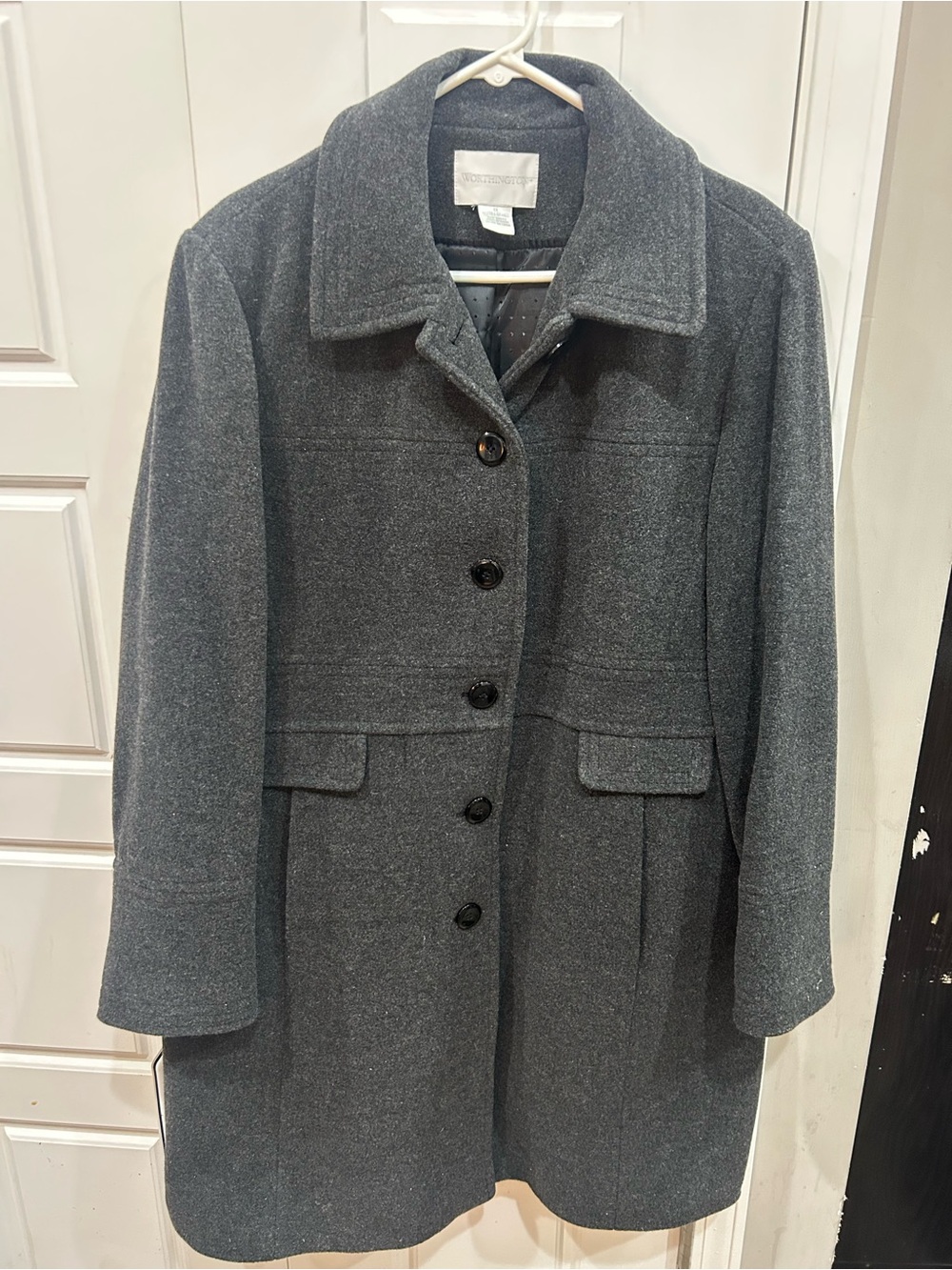 Worthington Women's Size 1X Extra Large Gray Wool-Blend Single-Breasted Coat